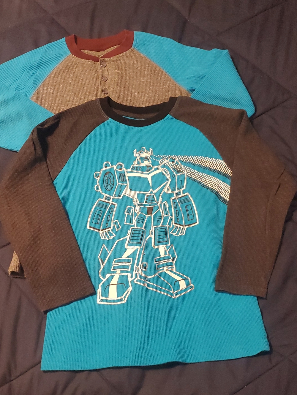 Kids Blue Robot Graphic Raglan Long-Sleeve Tee by